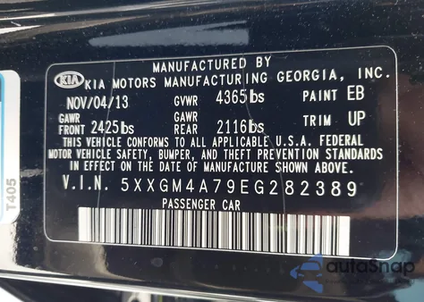 2014 Kia Optima Lx из США, поврежденный, VIN 5XXGM4A79EG282389